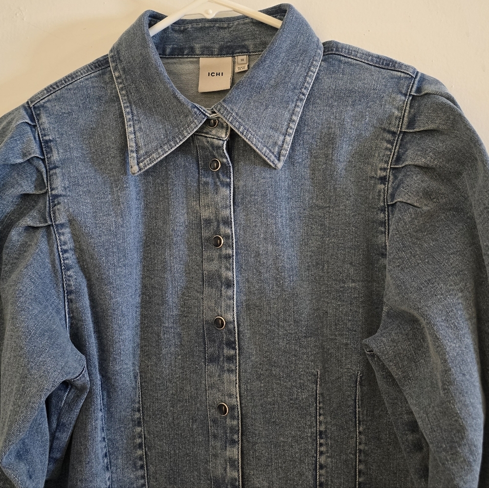 Ichi Long Sleeve Shirt Dress in Denim Blue - Picture 5 of 14